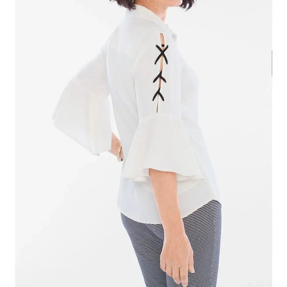 Chico's Lace Up Sleeve Top Women's 2/L Cream Super Wide Bell Sleeves Boho - Picture 8 of 8